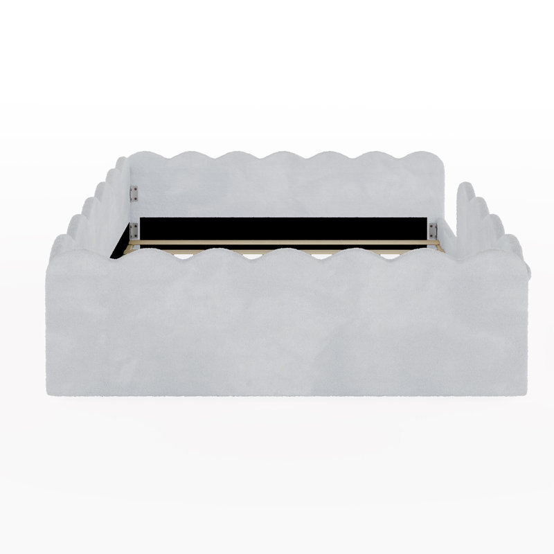 Lit double pleine grandeur pour enfant avec tissu moelleux, garde-corps rembourrés, poches de rangement latérales, base de lit Montessori à profil bas, gris clair