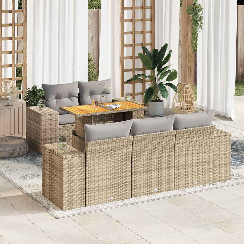 Vidaxl 6-Tlg. Garten-Sofagarnitur Mit Kissen Beige Poly Rattan