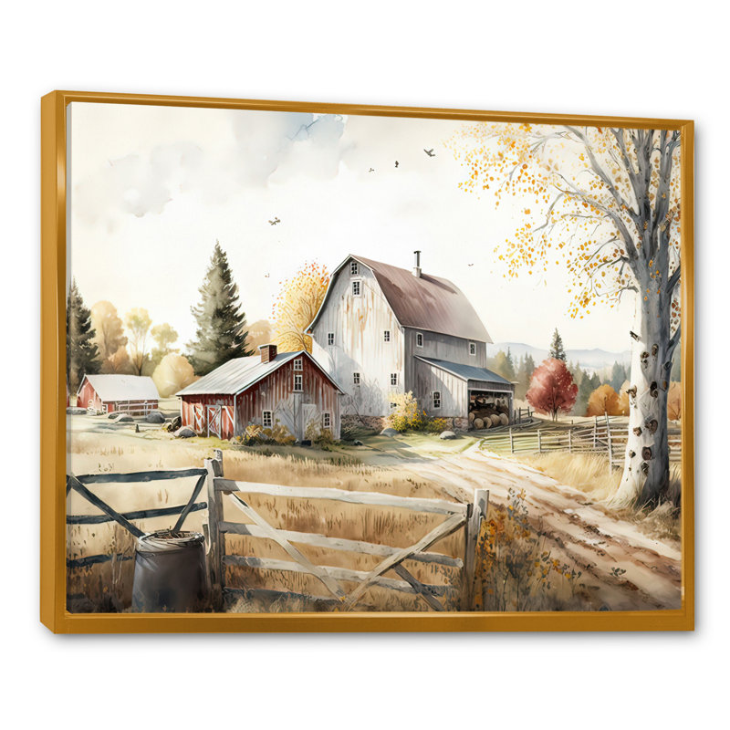 «Beautiful Barn In Spring II», art mural sur toile paysage de grange, H 30 po x l 40 po, Reproduction avec cadre flottant
