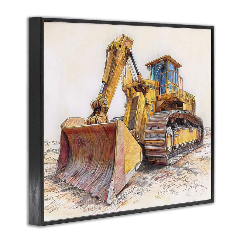Dessin de bouteur industriel, estampe numérique, design par Steve Hunziker, H 16 po x l 20 po, Giclée encadrée noir minuit