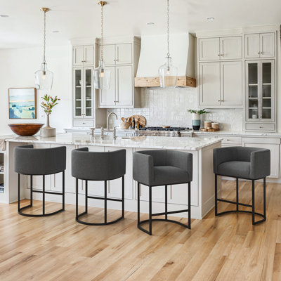 27"Upholstered Counter Stools With Curved Barrel Back, Metal Frame And Footrest
