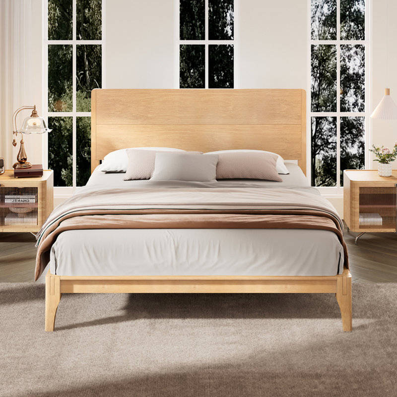Lit plateforme en bois de bambou de taille moyenne Mid-Century de 12 po avec support en lattes de bois, aucun sommier requis, assemblage facile