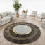 Tapis rond brun et blanc en fourrure de lapin-2134612676
