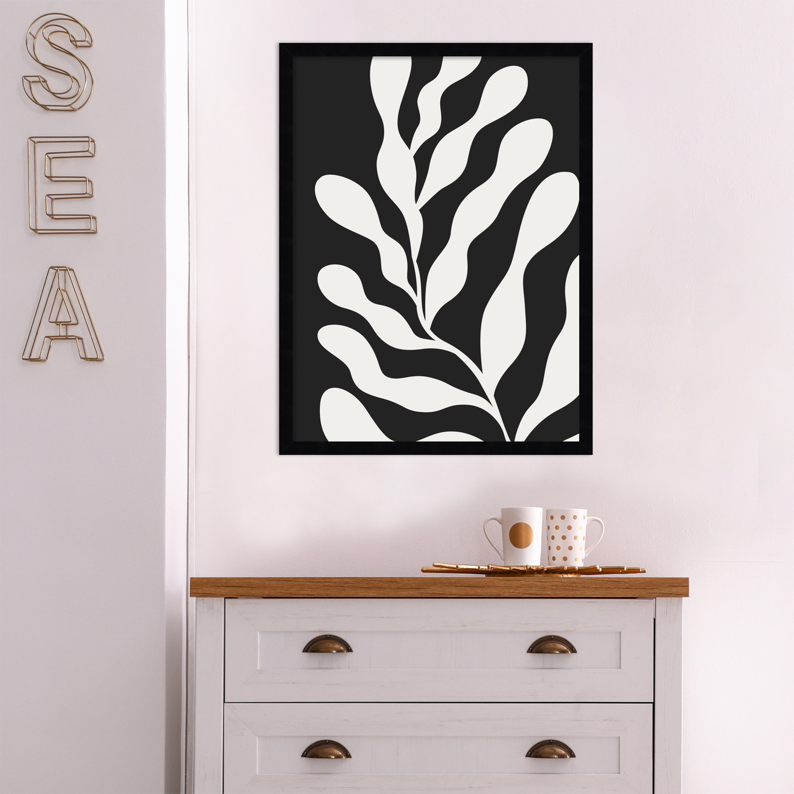 Erminia "Retro Matisse Botanical 3" Print, Black, 25" H x 19" W x 1" D