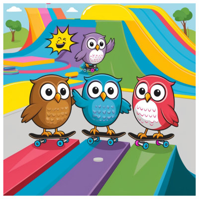 Colourful Skateboarding Owls Wall Tapestry - Owls Wall Decor