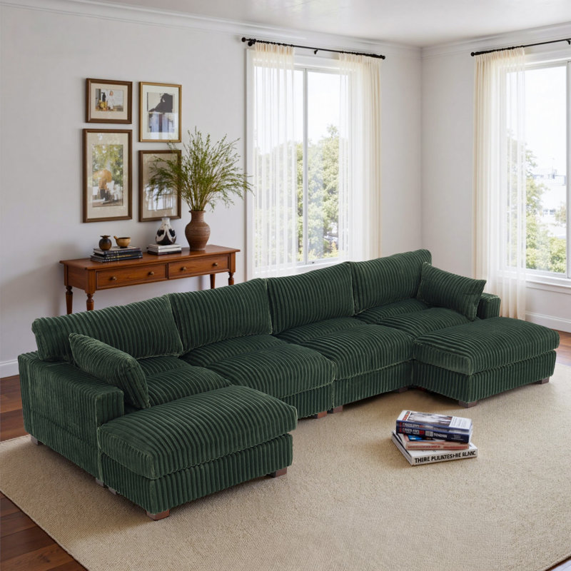 Canapé modulaire réversible 5 pièces en fausse fourrure de lapin, Vert, H 34,64 po x l 148,03 po x P 63,77 po