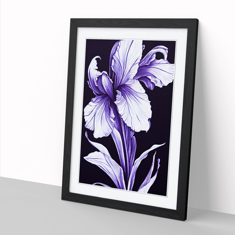 Sheley Iris Flower Gothic - Picture Frame Print, 46cm H x 34cm W x 2cm D, Black