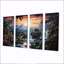«Tropical Waterfall Paradise Sunset Over Mountains - River», ensemble d'art mural 4 pièces-1850090387