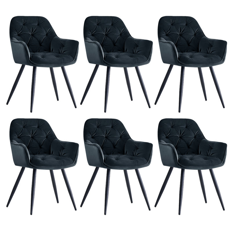 Nolen Upholstered Velvet Dining Chair with Arm, Black
