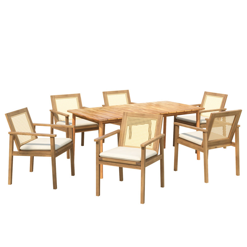 Jade Patio 7-Piece Acacia Wood Dining Set With Removable Cushions