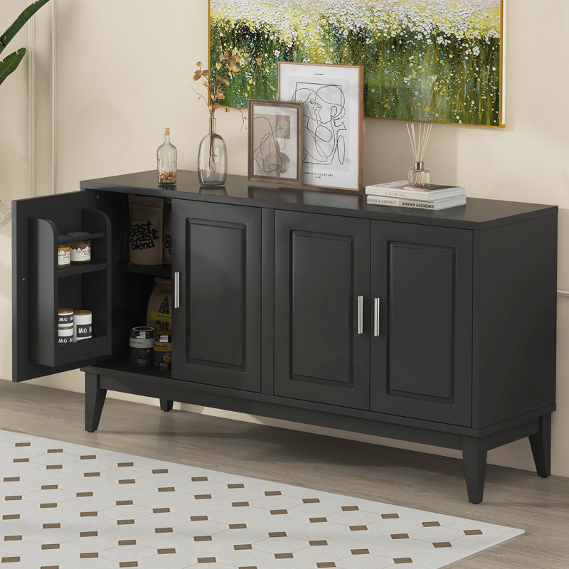 Buffet 4 portes avec tablette, Noir