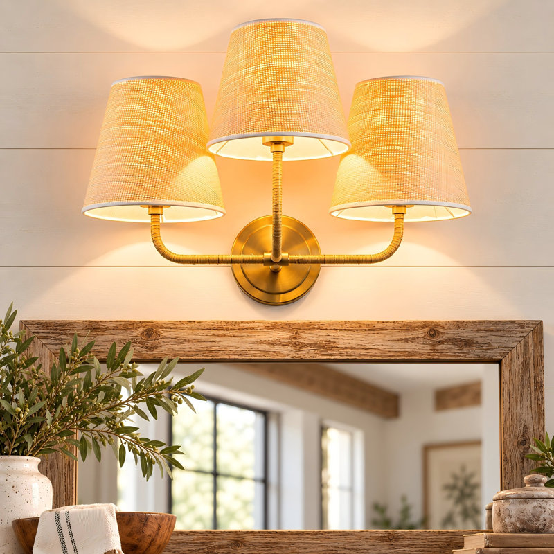 Aurevane 3-Light Dimmable Tapered Raffia Grass Rattan Shades Wall Sconce