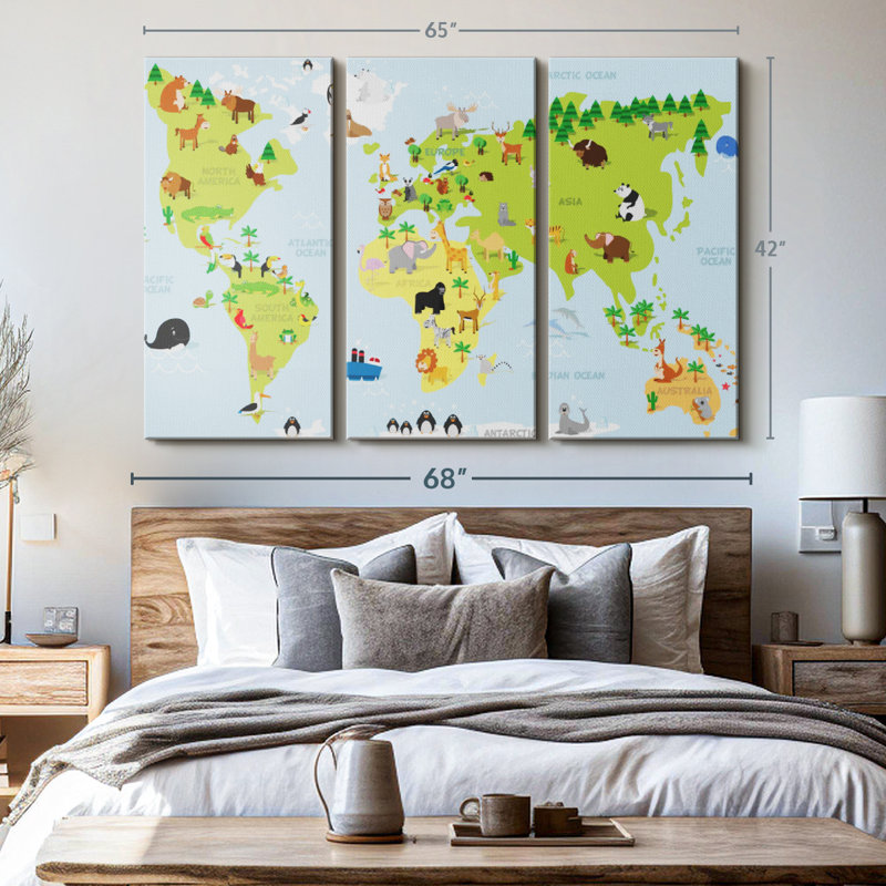 " World Map For Kids ", 42" H x 65" W x 1.25" D