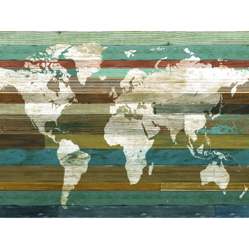 «Faded Map on Wood», reproduction sur toile tendue, H 24 po x l 32 po