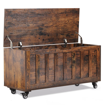 39.4 Inch Storage Chest, End of Bed Trunk, Oversized Wooden Storage Bench with 4 Wheels & Safety Hinges, Multifunctional Shoe Stool Organizer for Entryway Bedroom Living Room,  Space Saving Easy Assembly