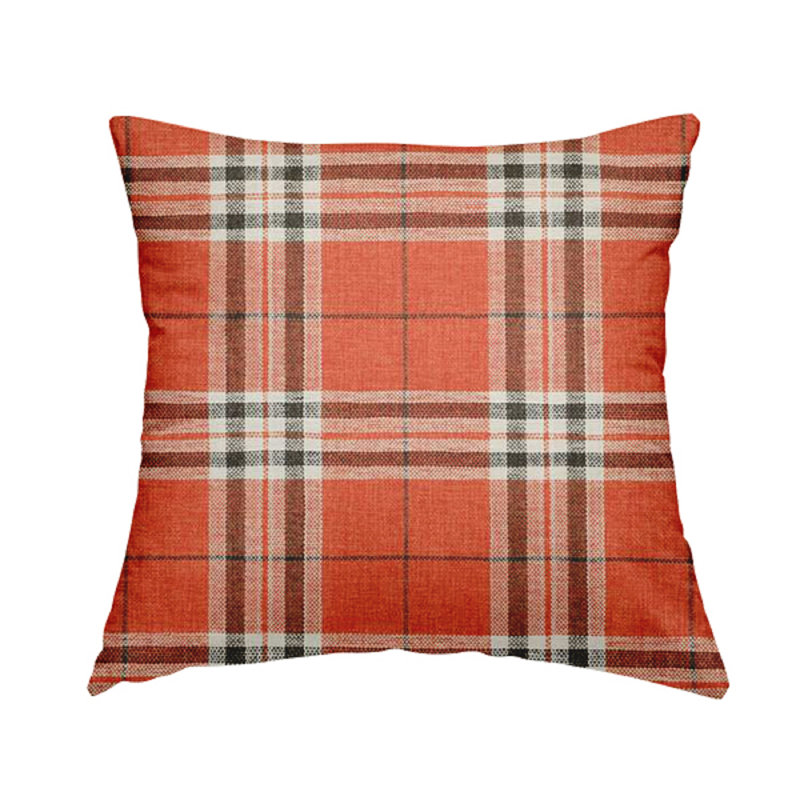 Croy Plaid Square Throw Cushion, Orange, 55cm H x 55cm W x 5cm D