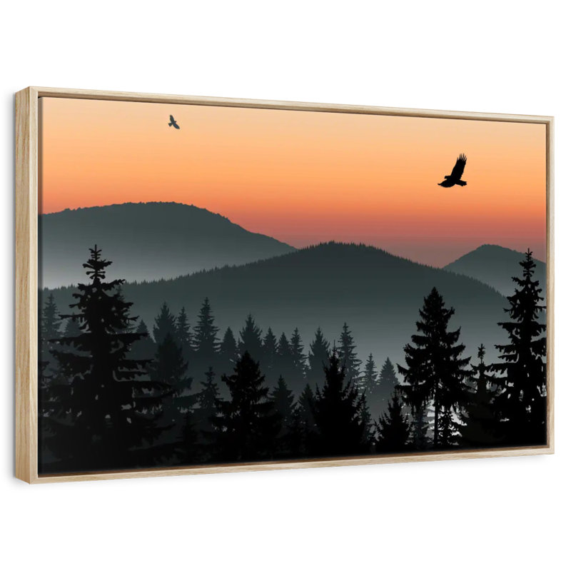 Misty Mountain Eagles, Cadre flottant en bois naturel, 19 po x 13 po