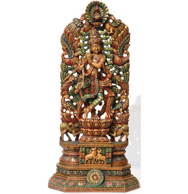 Krishna cannelé avec paon Aureole