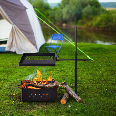 Barbecue pliant pivotant avec feu de camp - grille portative 2-en-1 avec sac de transport, noir