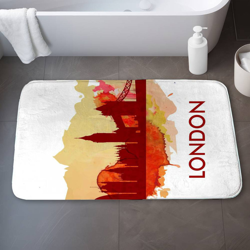 Paint splash silhouette of london Bath Mat with Non-Slip Backing - Quick Dry Memory Foam Bathroom Rug - Absorbent - Modern Plush Spa-Style - Machine Washable