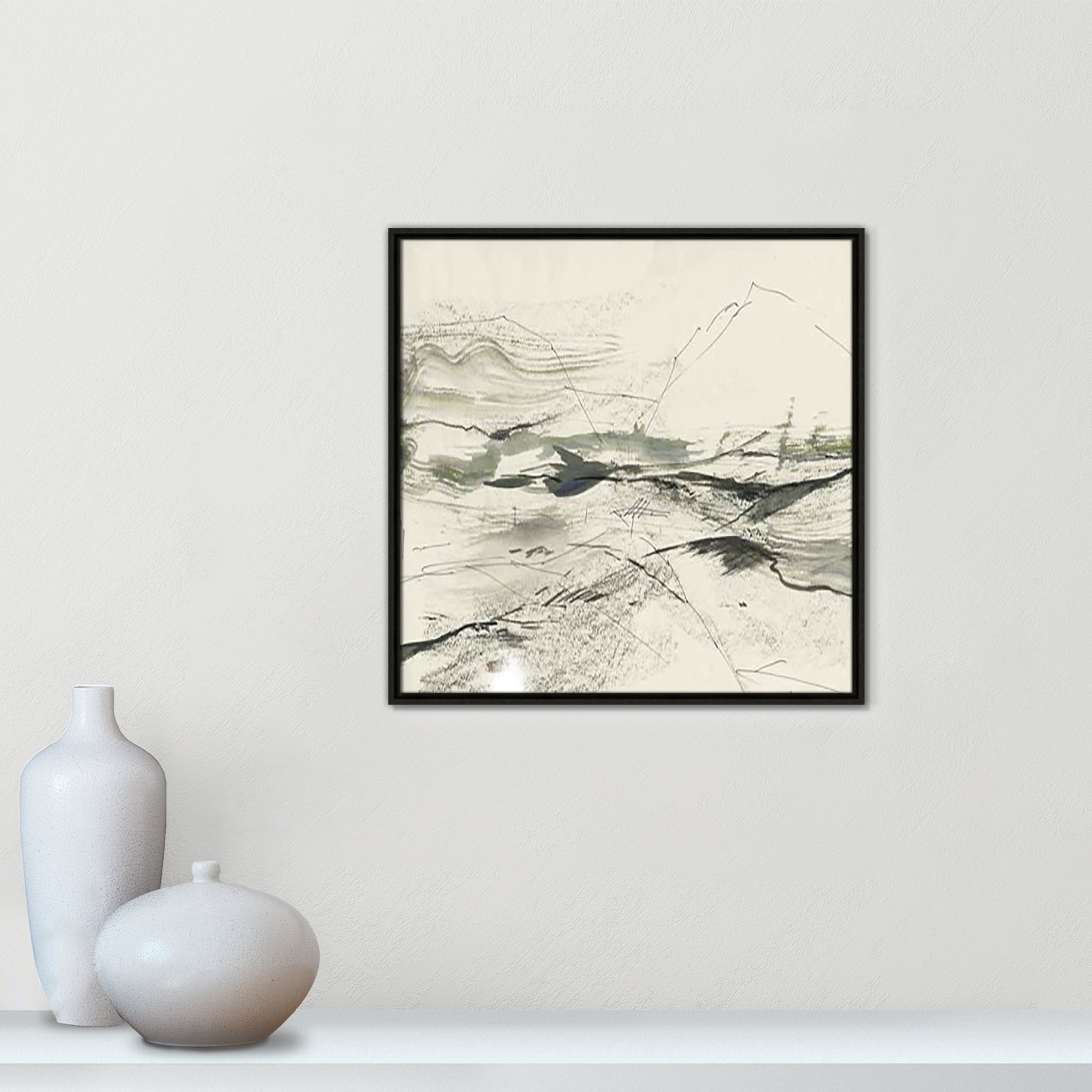 Green Sketches Print, 25.5" H x 25.5" W x 2" D, Espresso Floater Framed