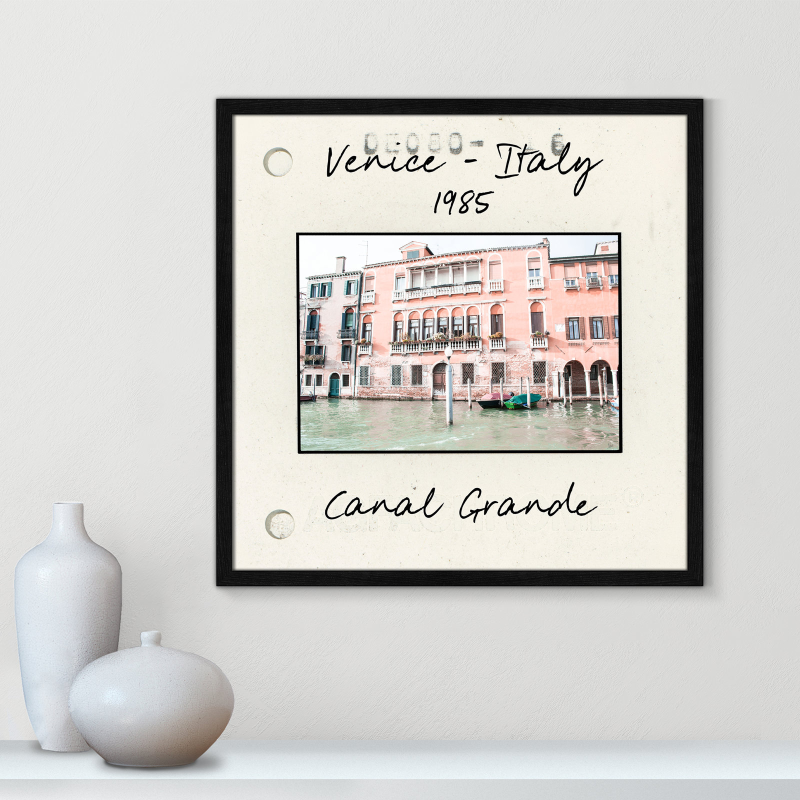 Travel Slide Collection "Venice, Italy - Grand Canal" Print, Black Single Picture Framed Paper, 23.5" H x 23.5" W x 0.75" D
