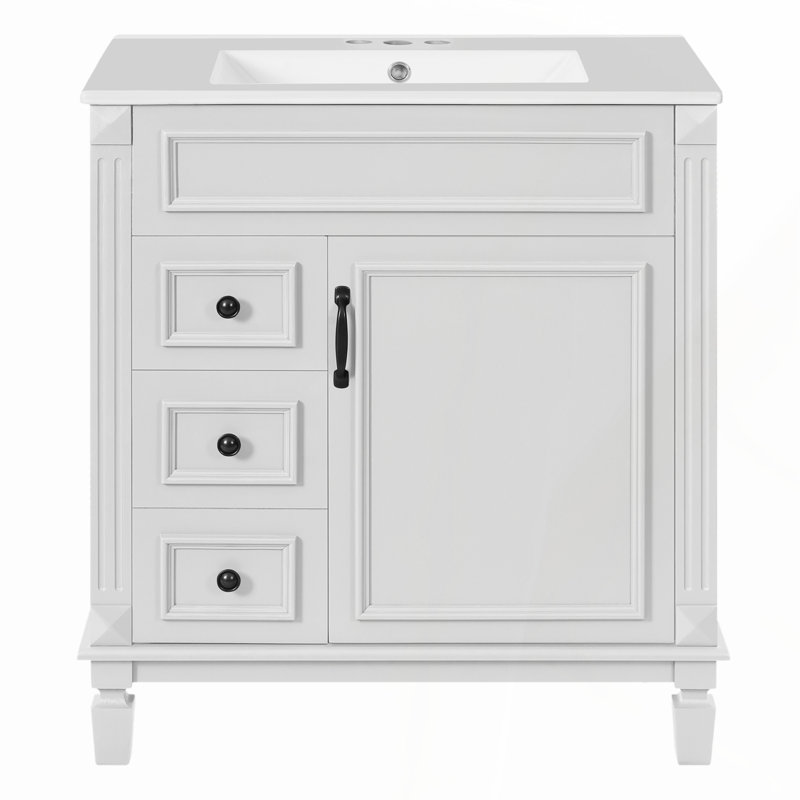Meuble-lavabo de 24 pouces avec lavabo en céramique, conception compacte et rangement intelligent pour les petites salles de bain
