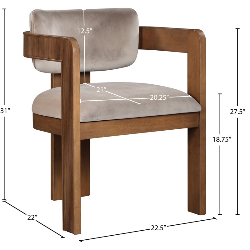 Chaise rembourrée Sacha Frink, Velours taupe, Brun noyer