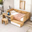 Lit de jour simple en bois avec bureau, tabouret, tablettes et lattes-466173474