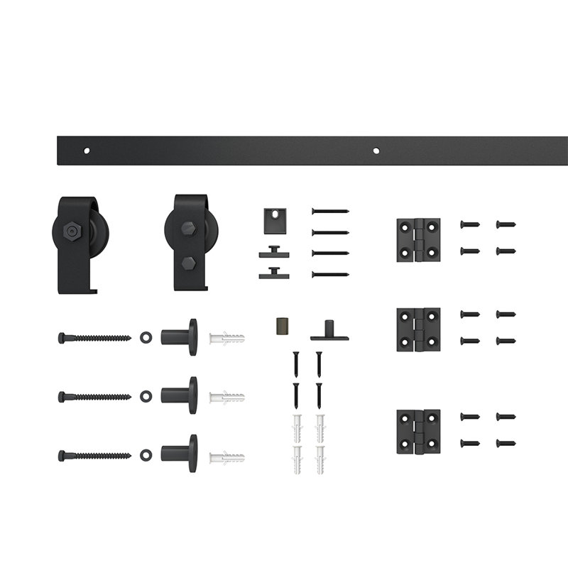 Primed White MDF Composite Bifold Barn Door with Black Hardware, 36" x 80"