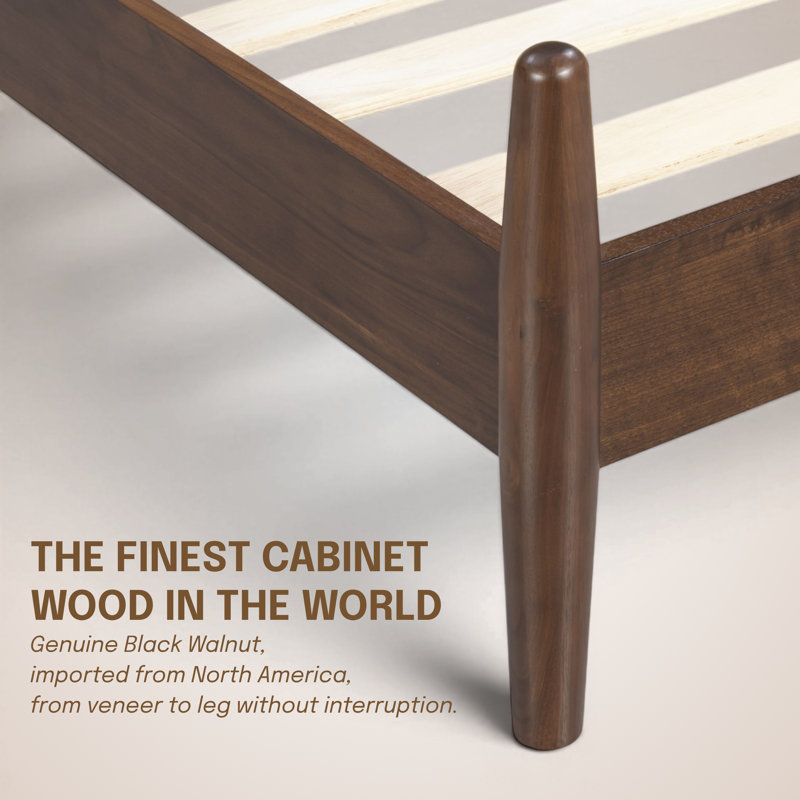 Marenzo Queen Platform Bed with Handwoven Headboard – American Walnut Veneer, Solid American Walnut Legs, Artisan Craftsmanship, Silent Slats, Effortless Assembly, Queen – Dark Walnut