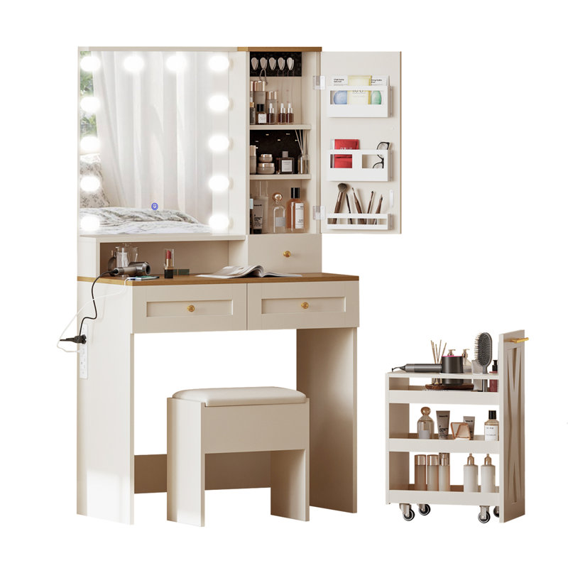Solia Dressing Table with Mirror, Beige/Brown