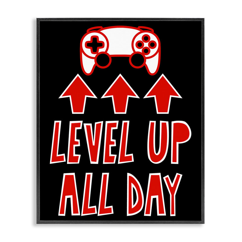 Giclée encadrée de niveau Up All Day Gamer, design par Marcus Prime, Giclée encadrée noir minuit, H 30 po x l 24 po