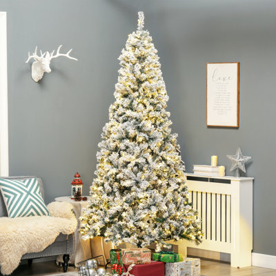 Arbres de Noël artificiels 7,5 pi, avec branches enneigées, lumières DEL blanc chaud, ouverture automatique