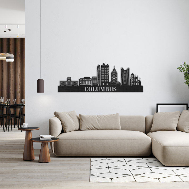 Décoration murale en bois Columbus City Skyline, H 14 po x l 46 po x P 0,25 po, Naturel