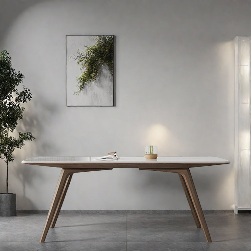 Rectangular household bright white dining table, 29.52"H x 62.99"L x 31.49"W