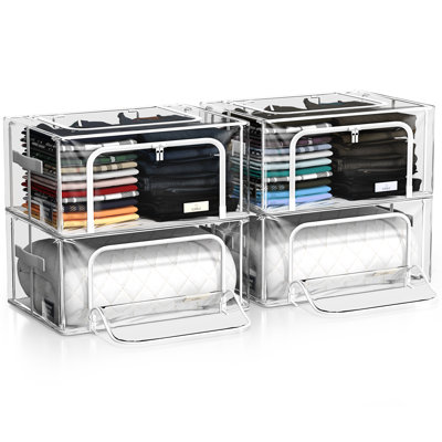 Sorbus Small Stackable Storage Bins, 2-Pack, Metal Frame, Clear Collapsible Design, Zipper Closure, 4 Pack, Small