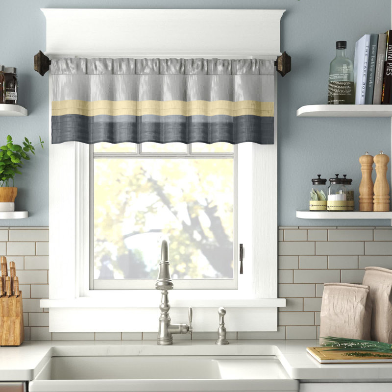 Yellow and Gray Faux Silk Pintuck Window Valance