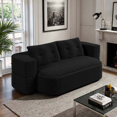Canapé-lit convertible 78,7 po avec 2 coussins, siège profond en velours côtelé capitonné, sans assemblage, siège profond, noir