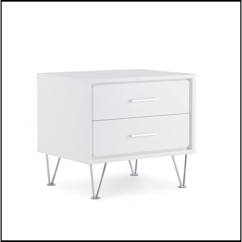 Deoss White Finish Accent Table, White/Chrome