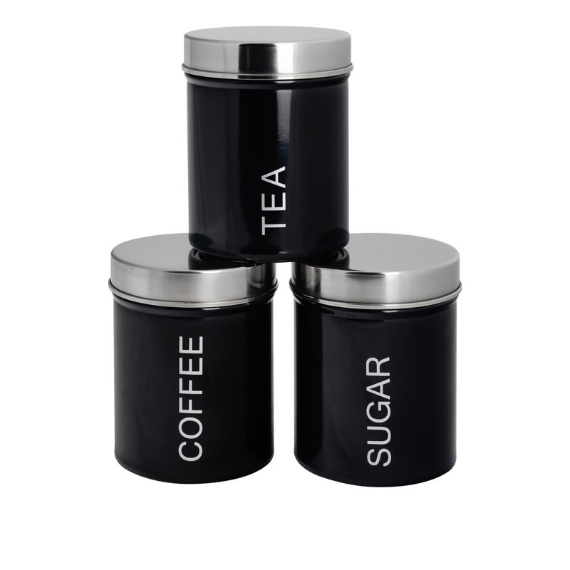 Harbour Housewares - Round Metal Kitchen Tea Coffee Sugar Canisters, Black