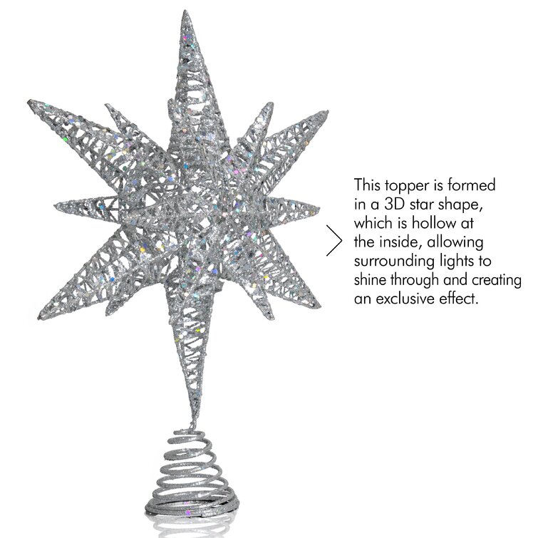 ORNATIVITY Jewel Star Tree Topper - Gold Glitter Sparkling Metal