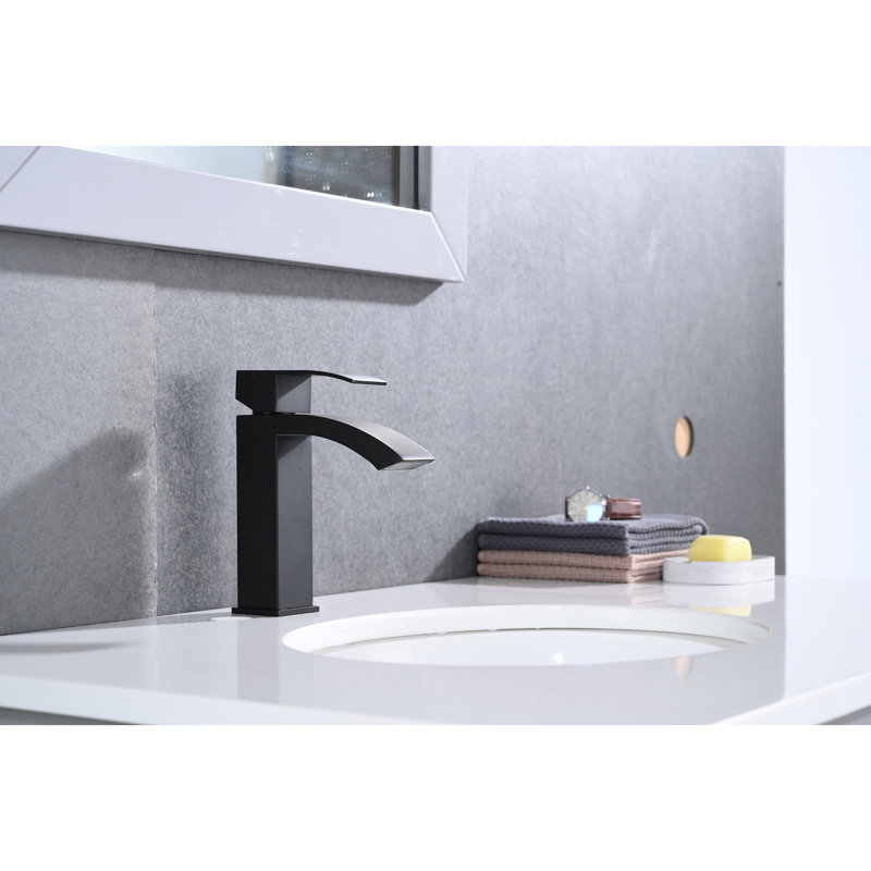 Robinet de lavabo de salle de bain à poignée simple à cascade, Noir mat