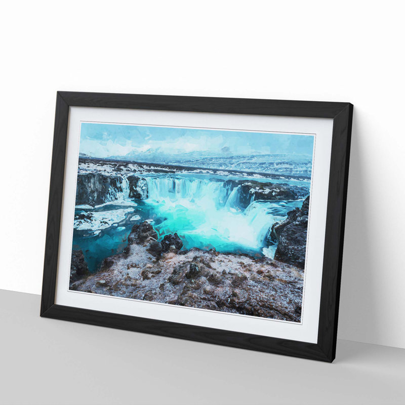 Godafoss Waterfall in Iceland - Framed Print, 48cm H x 65cm W x 2cm D, Black Framed