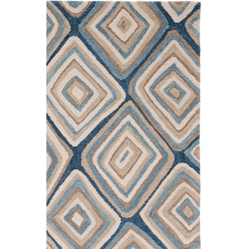 Tapis géométrique en laine touffeté à la main Boarer, Tapis de couloir 2 pi 3 po x 9 pi