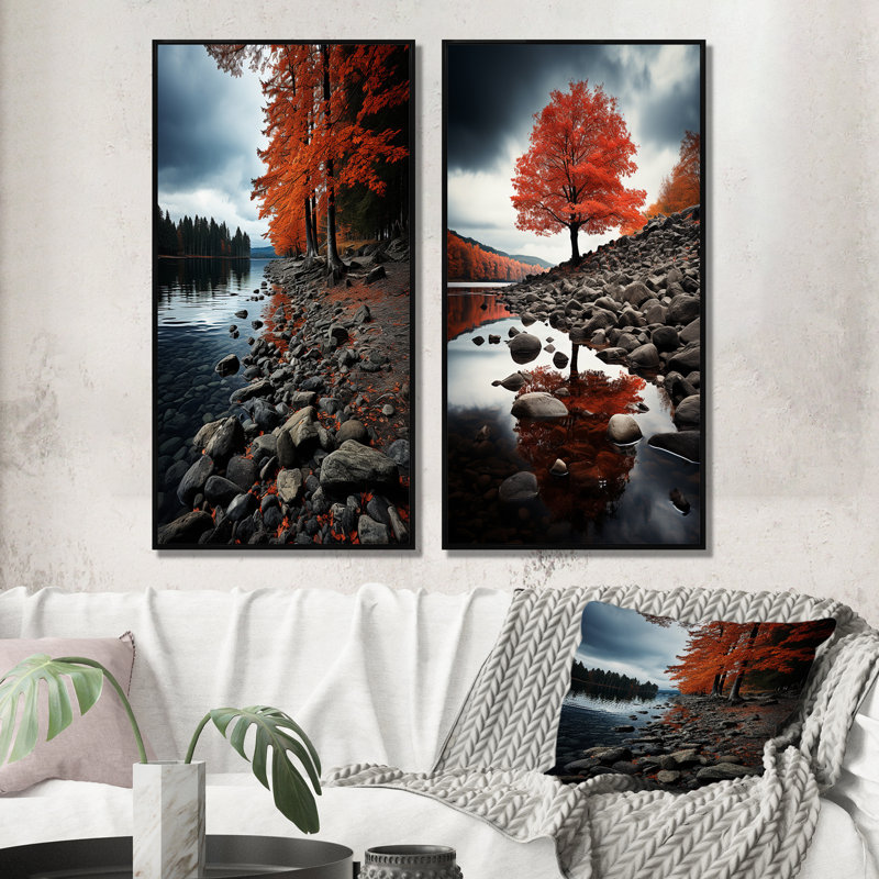 «Canada Autumn Tranquility», 2 pièces sur toile, H 40 po x l 40 po, Cadre noir