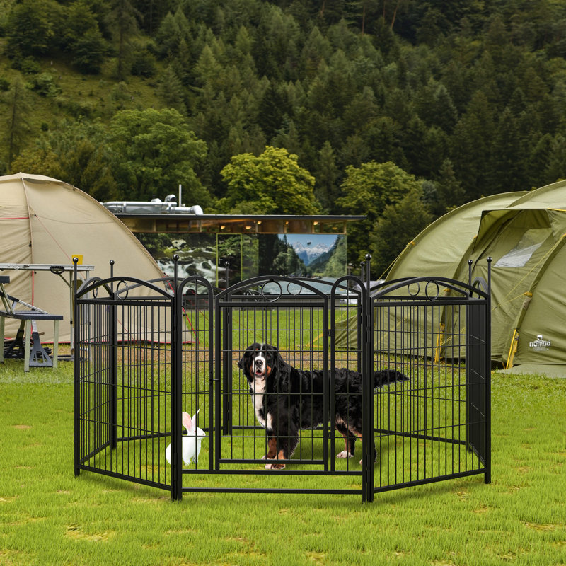 Parc pour chien pliable en métal 32 pouces - 8 panneaux de clôture robustes avec portes pour l'extérieur