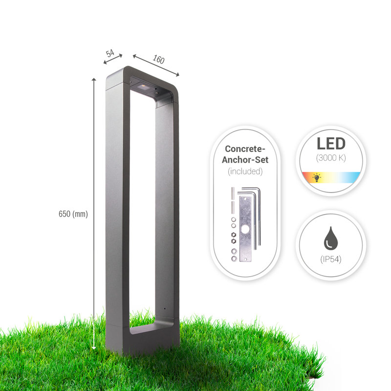 Colbourn Anthracite Integrated LED Metal Bollard Light, 65cm H x 16cm W x 5.4cm D