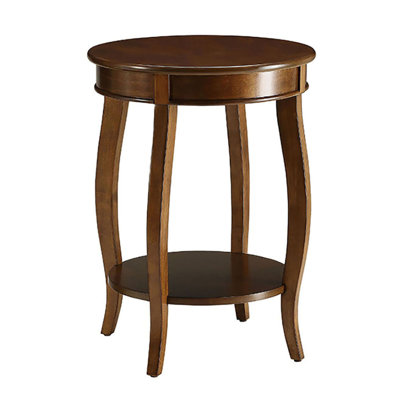 Walnut Round Side Table With Bottom Shelf