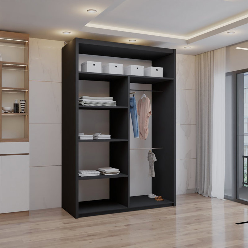 Ashawni 2 Door Laminate Wardrobe, Matte Black, 217cm H x 120cm W x 62cm D